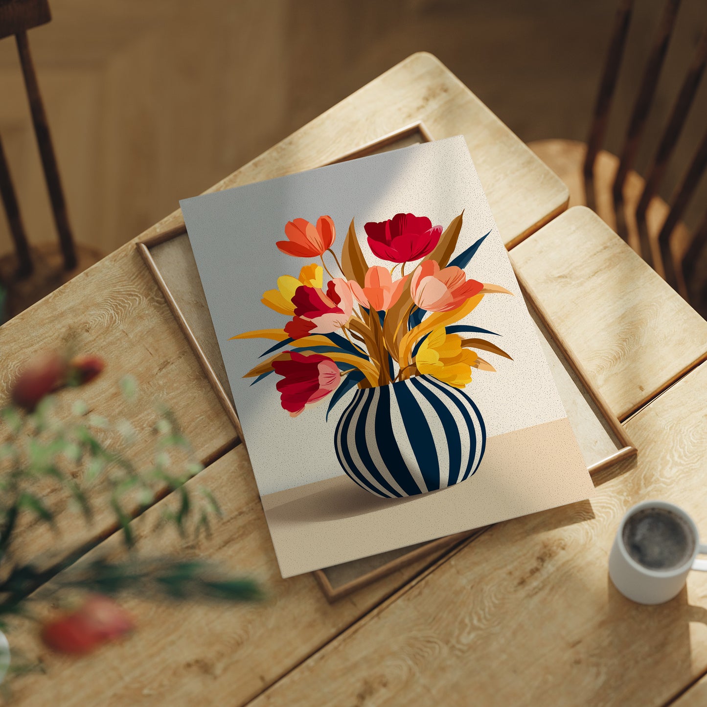 Vibrant Blooms in Striped Elegance