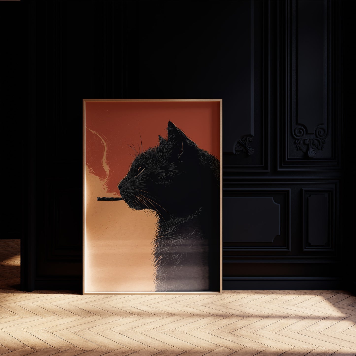 Midnight Rebellion: Feline's Smoky Contemplation