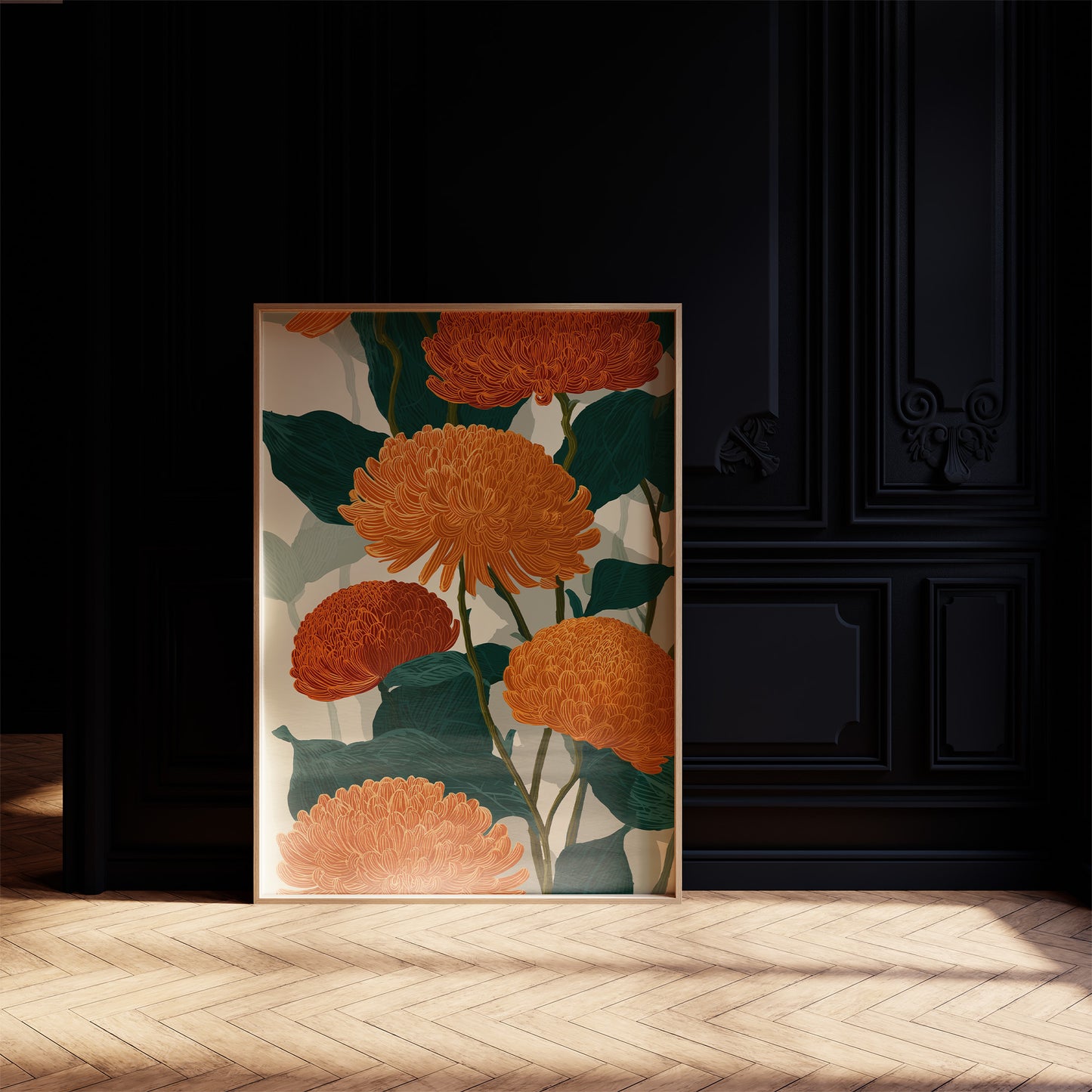 Orange Chrysanthemums Hold the Light