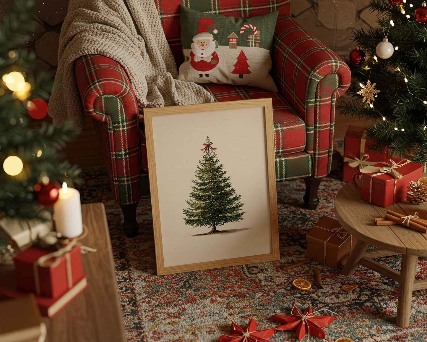 Vintage Evergreen with Crimson Bow