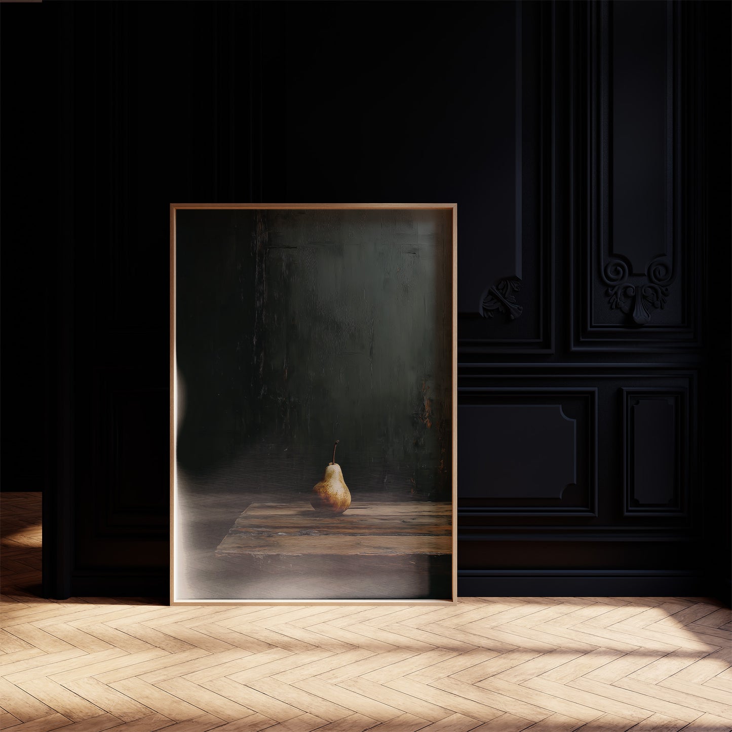 Solitary Pear in Emerald Darkness