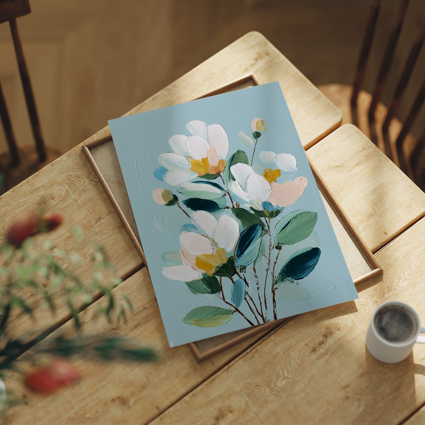 Textured Blossoms Against Azure Calm