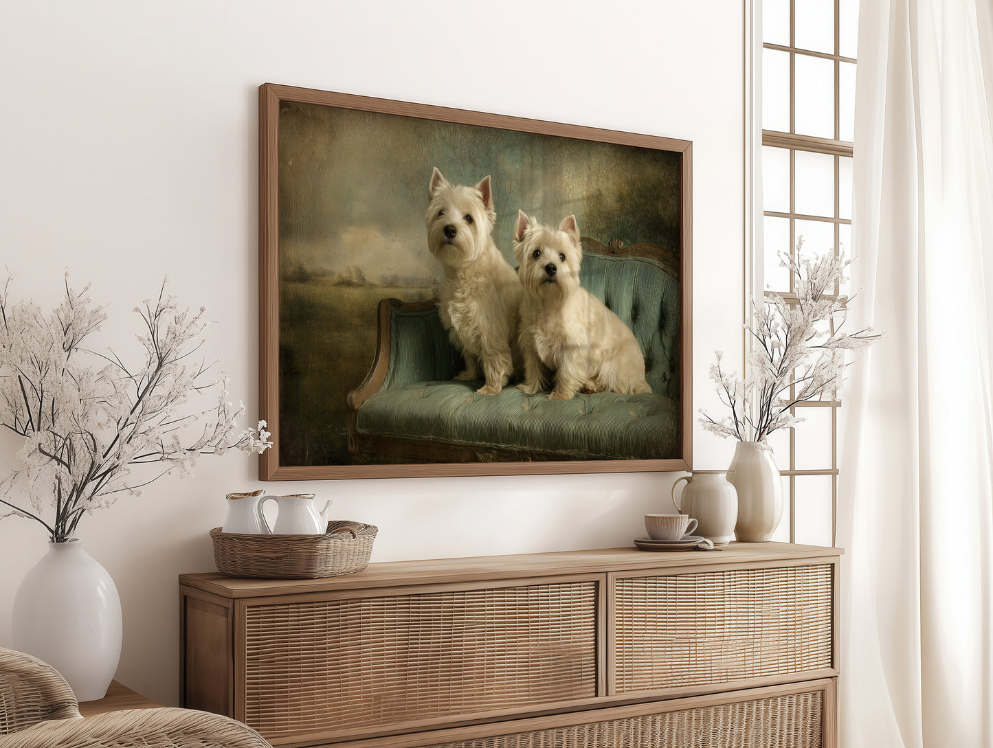 Two Terriers On Their Antique Settee