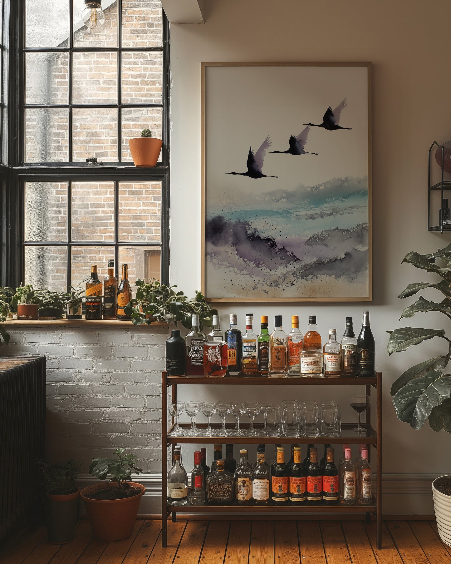 Three Cranes Cross Misty Waters