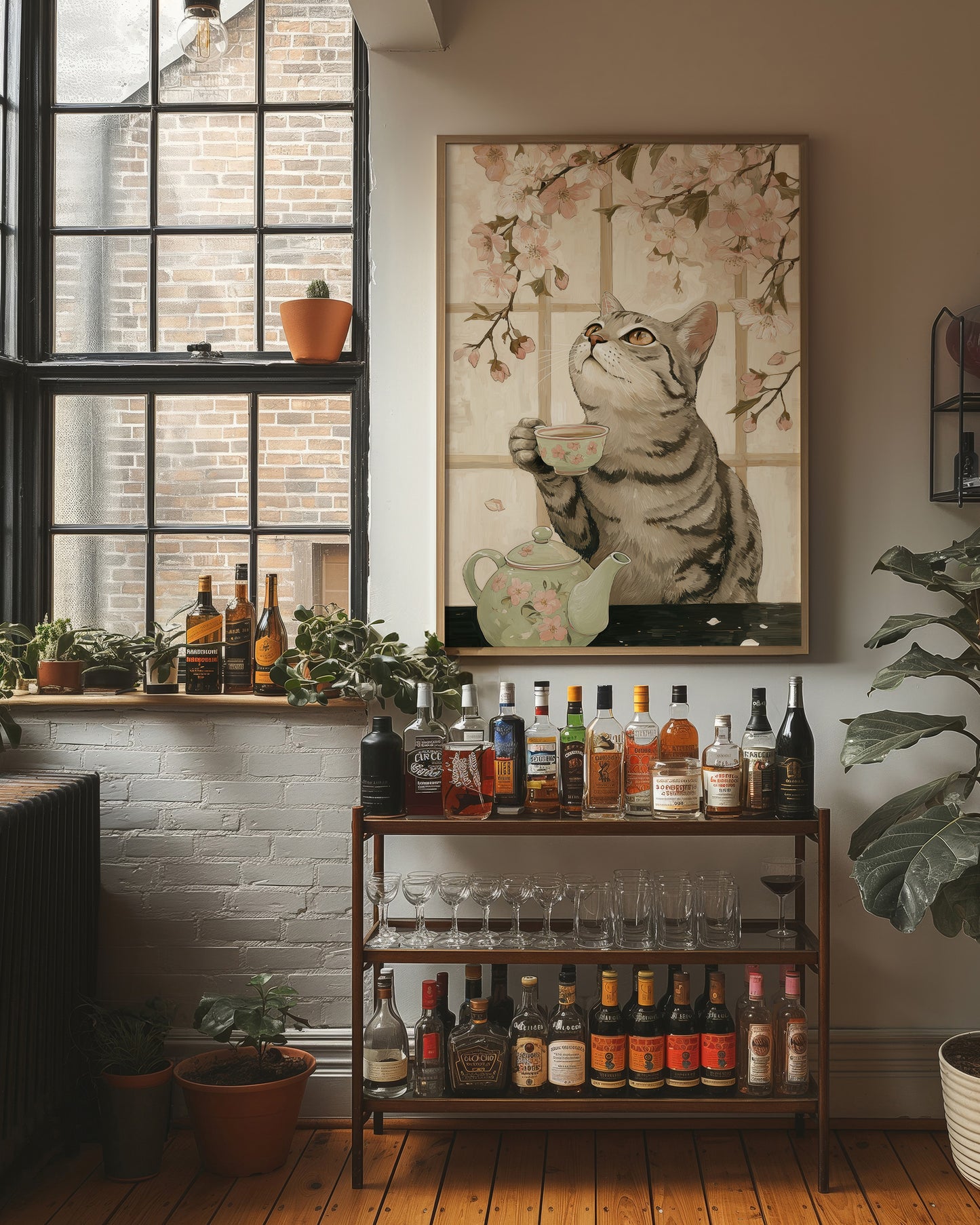 Cherry Blossom Tea With Curious Cat