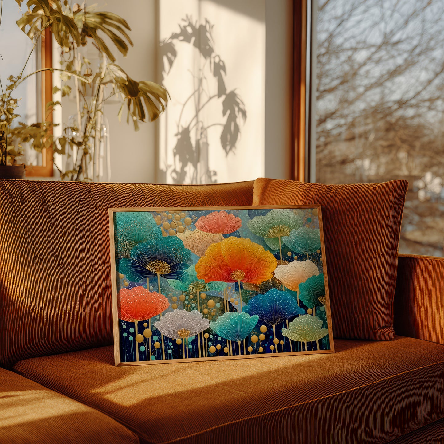 Coral And Turquoise Blooms Glow