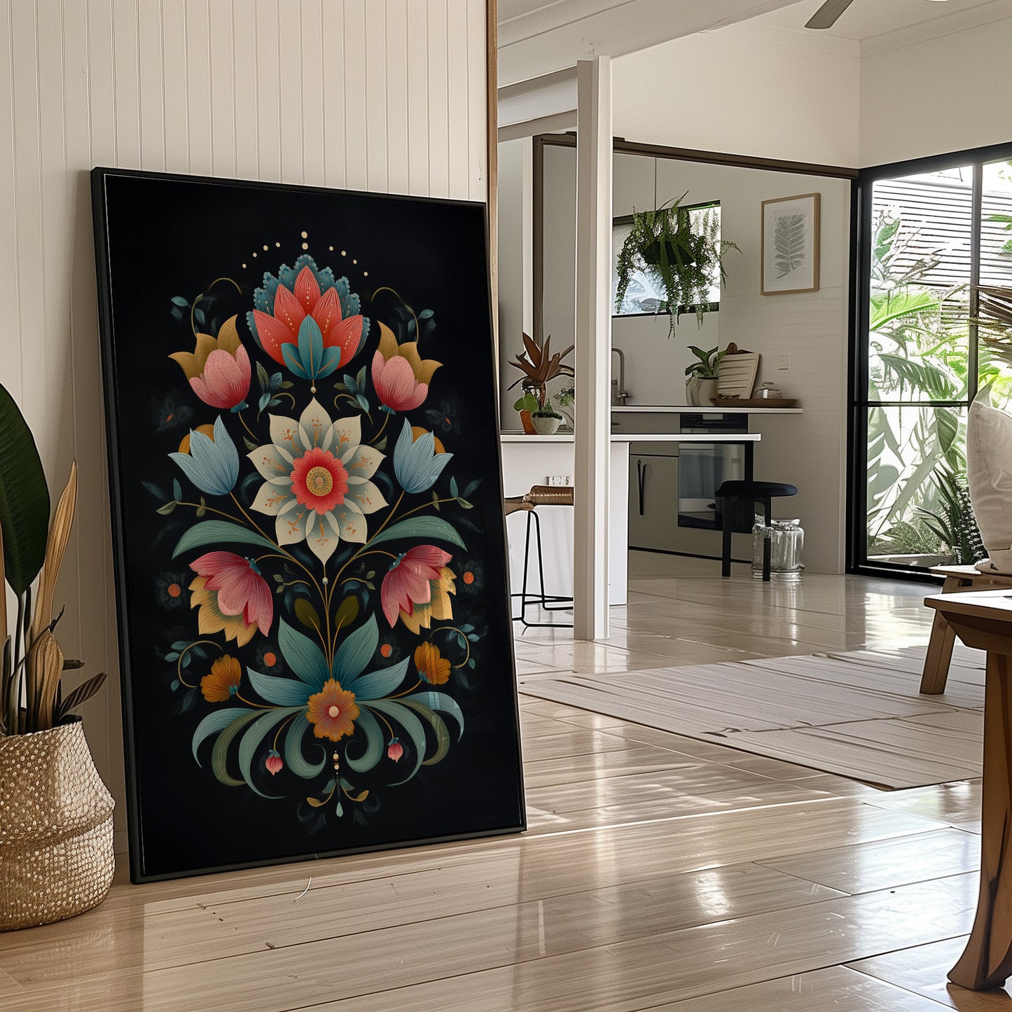 Midnight Garden Blooms In Coral