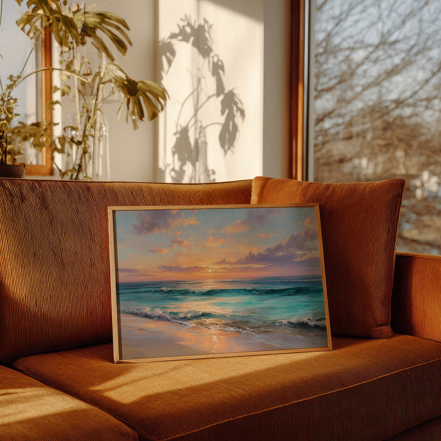 Turquoise Waves Meet Coral Sky