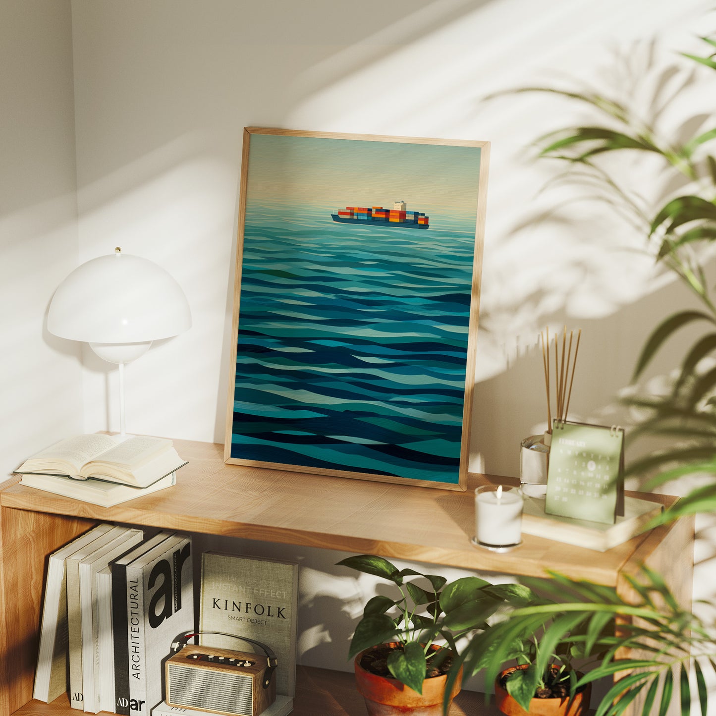 Solitary Vessel Crosses Teal Expanse