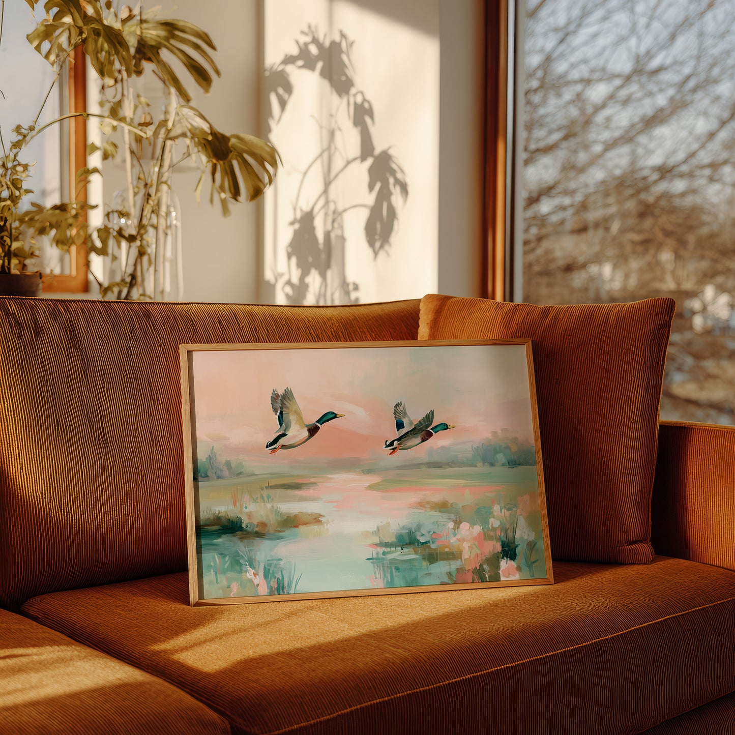 Mallards Glide Through Pastel Wetlands