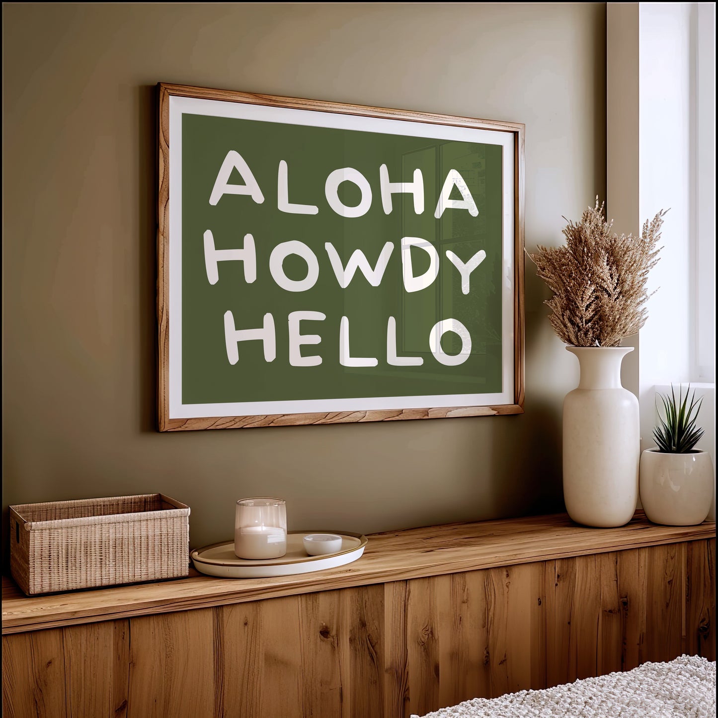 Greetings Bloom Against Olive Canvas