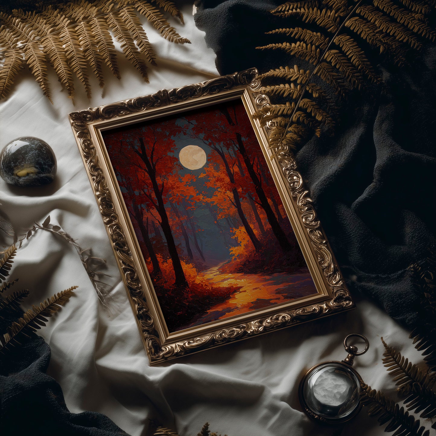 Autumn Path Beneath Harvest Moon