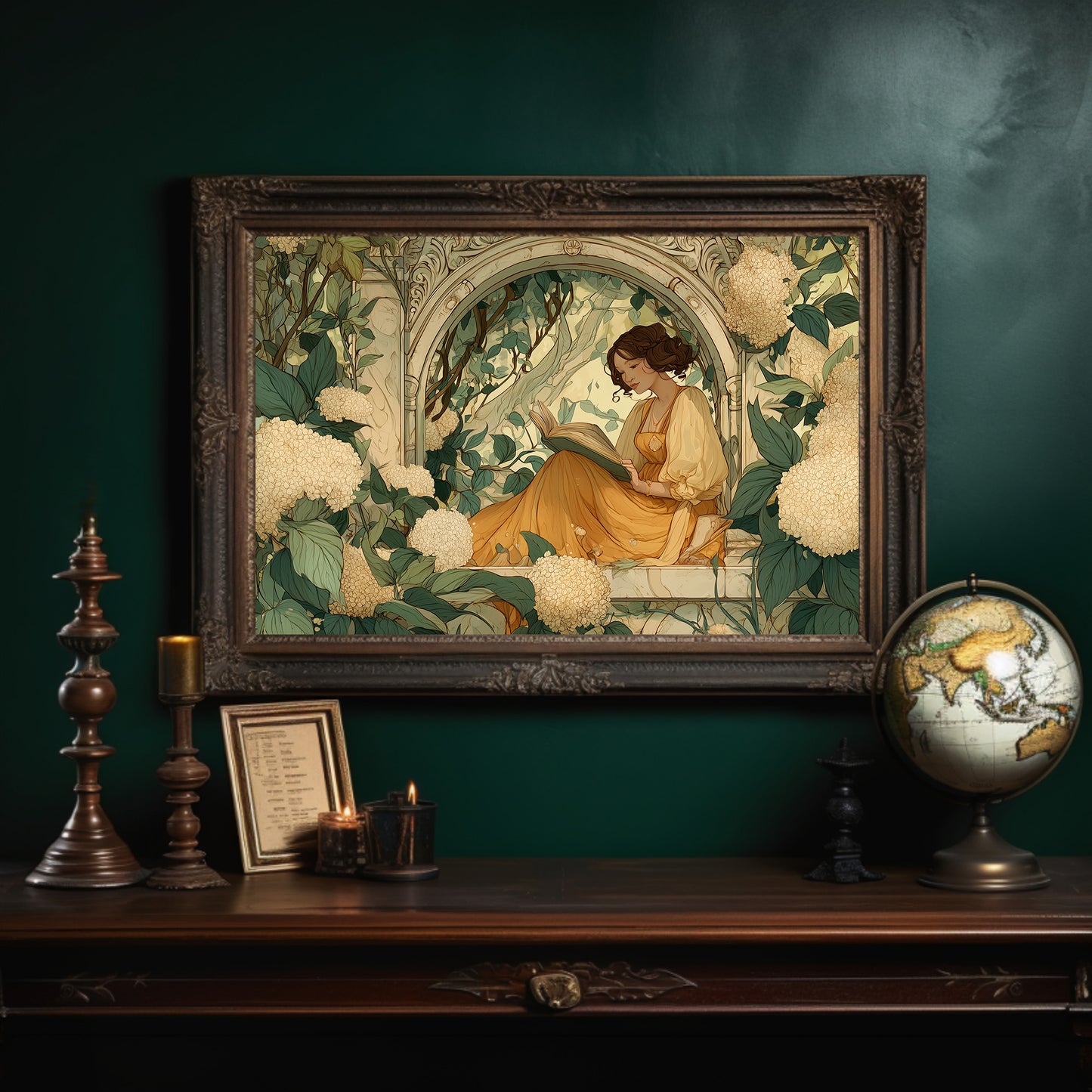 Reading Among Hydrangea Blooms