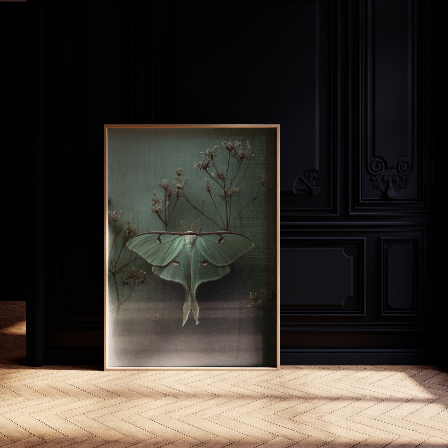 Lunar Moth Among Faded Stems