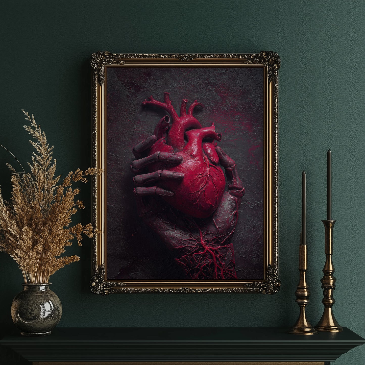 Crimson Pulse Beneath Stone Fingers