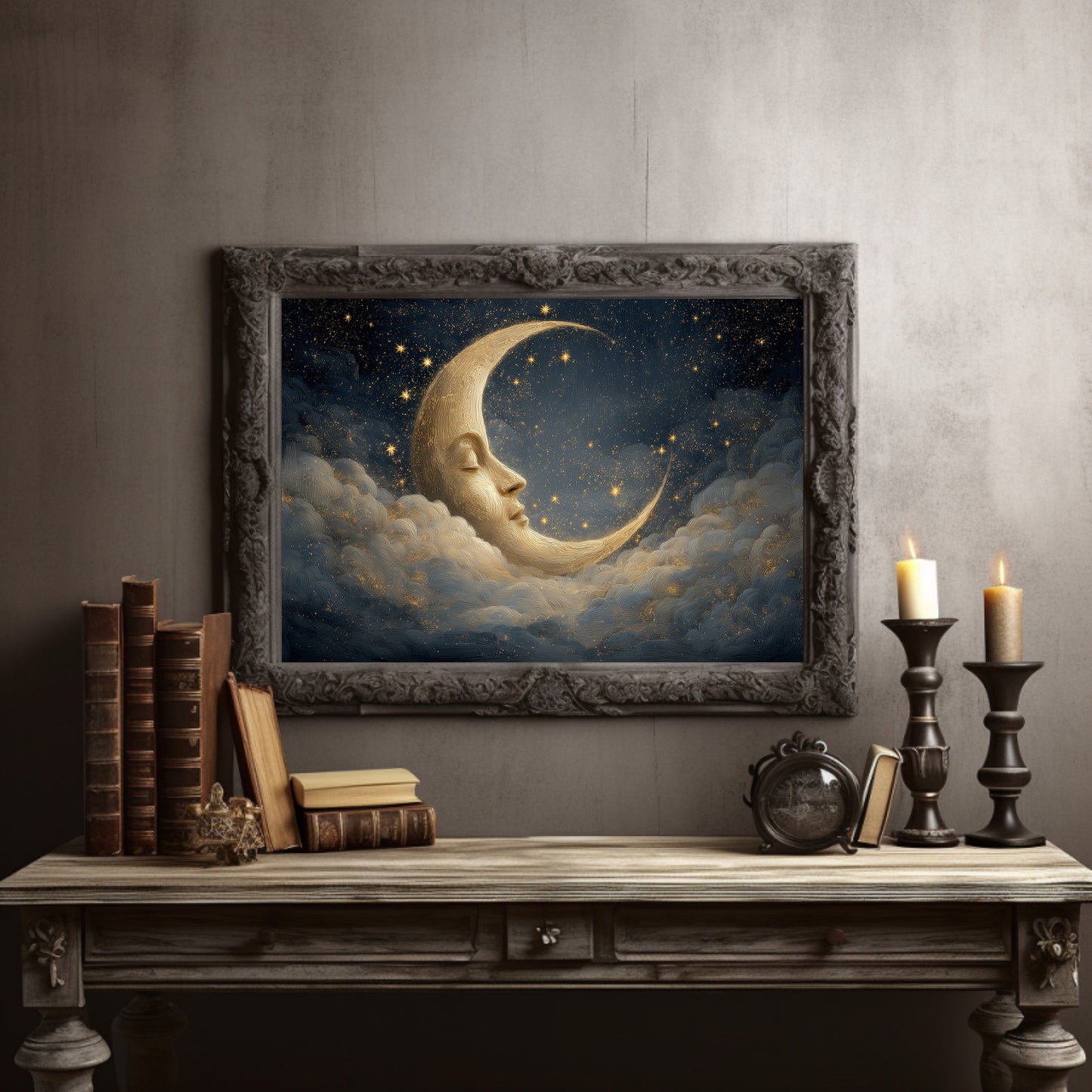 Crescent Dreams Among Starry Skies