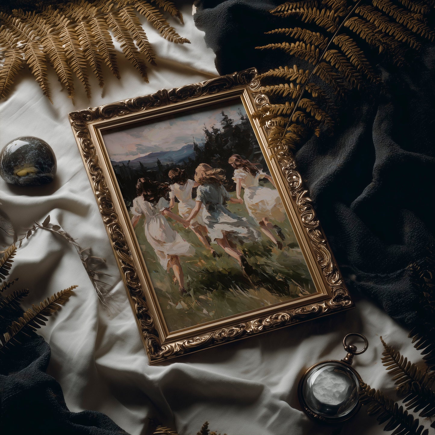 Summer Girls Rush Toward Mountains