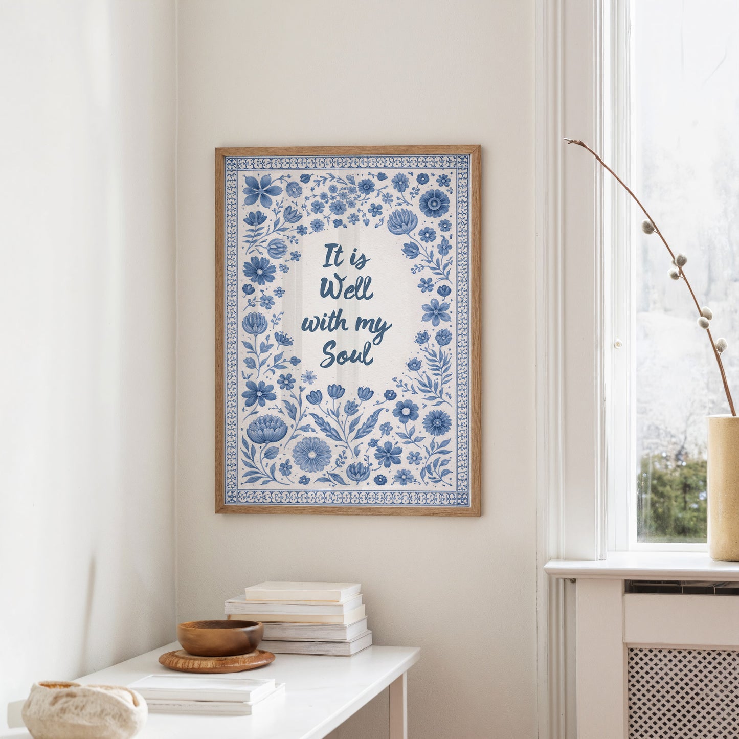 Indigo Blooms Frame Sacred Words