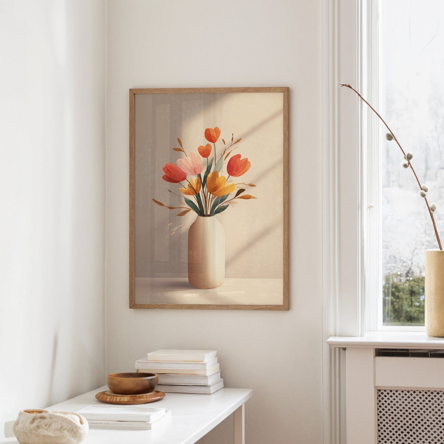Sunlit Tulips in Minimalist Embrace