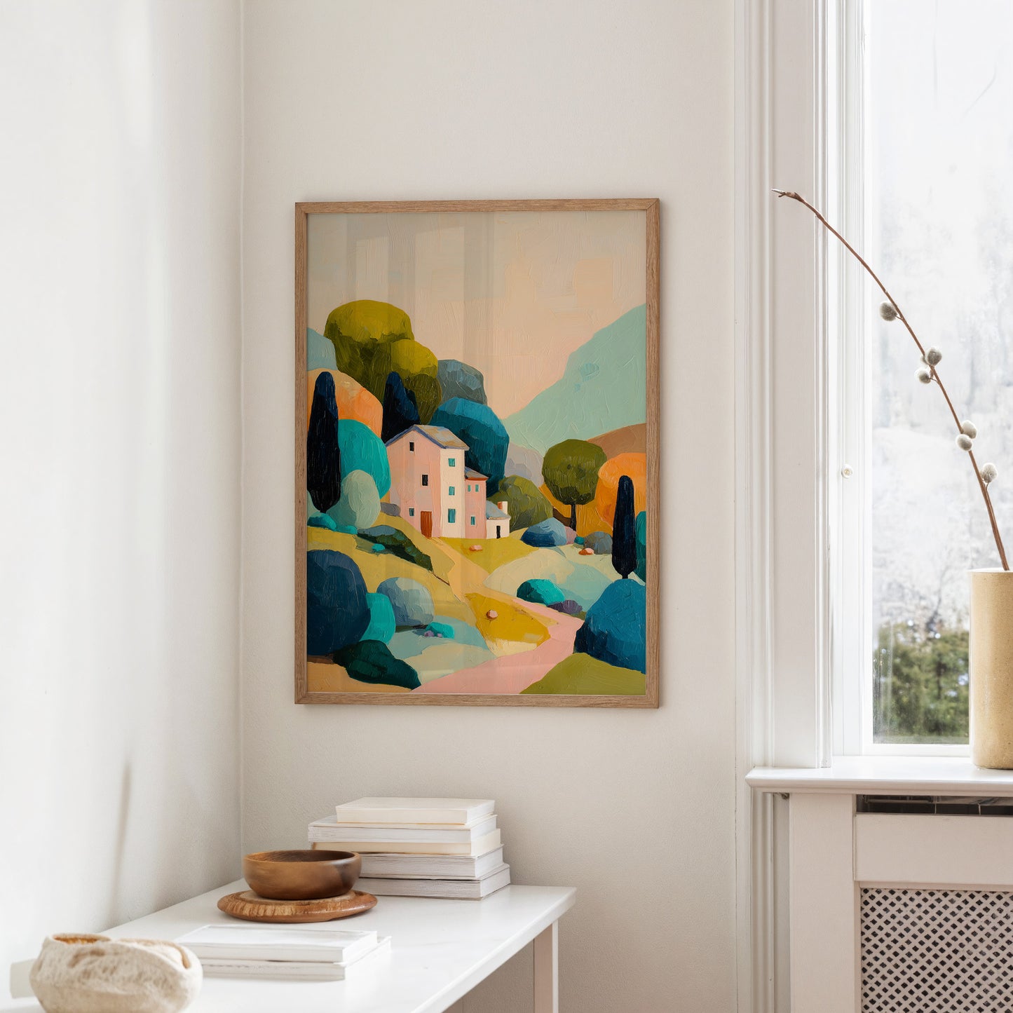 Pastel Haven Among Abstract Hills