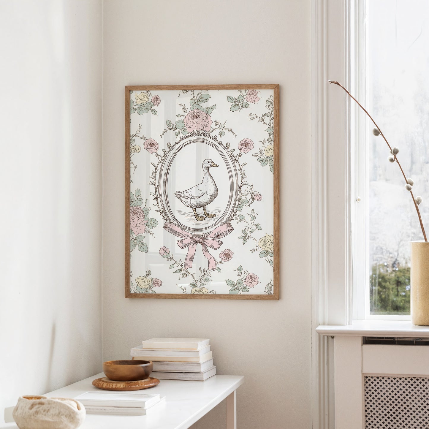 Pastoral Portrait: Duck in Floral Elegance