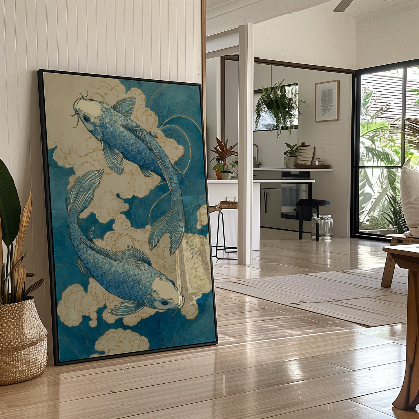 Azure Koi Dance Through Clouds