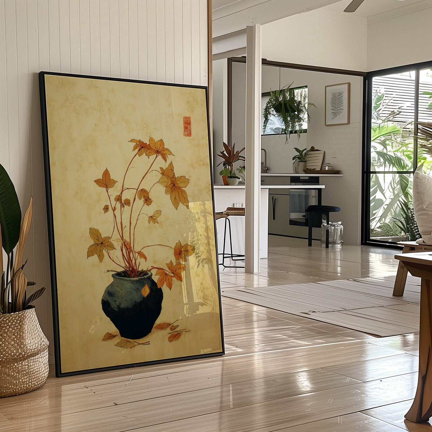 Maple Leaves Dance In Blue Pottery