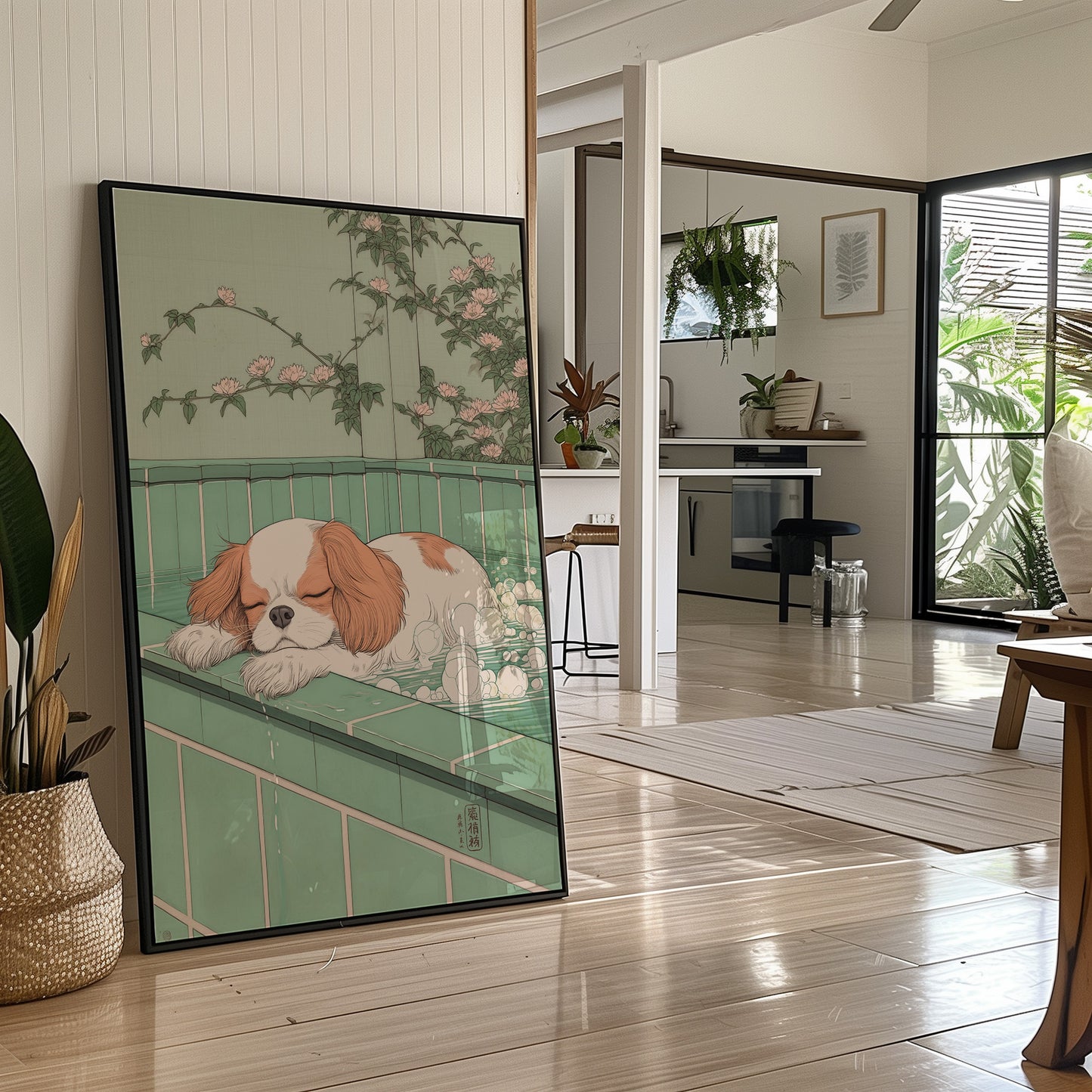 Peaceful Pup Among Cherry Blossoms