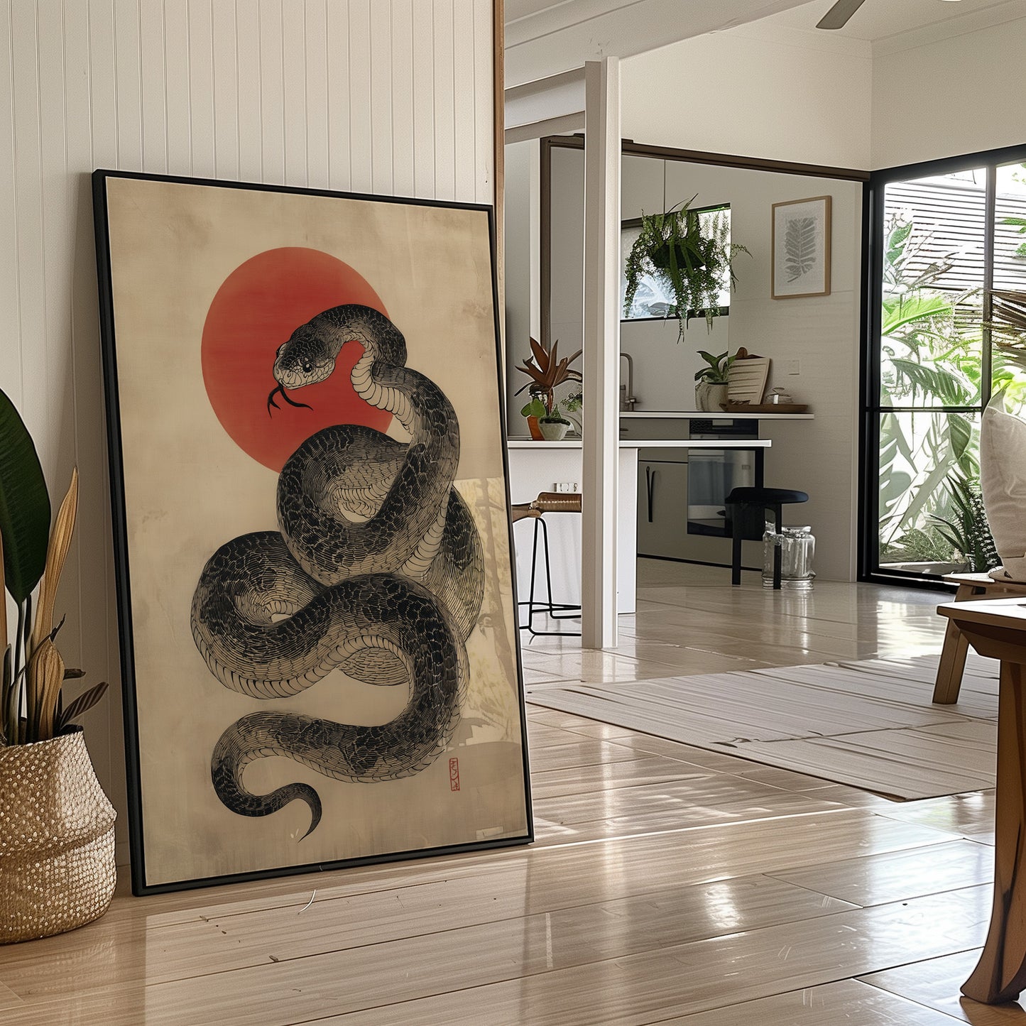 Serpent Coils Under Rising Sun