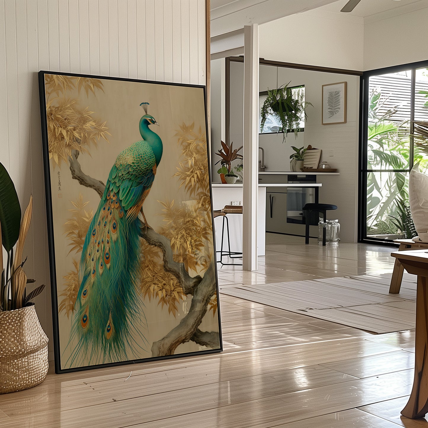 Jade Peacock Among Golden Leaves