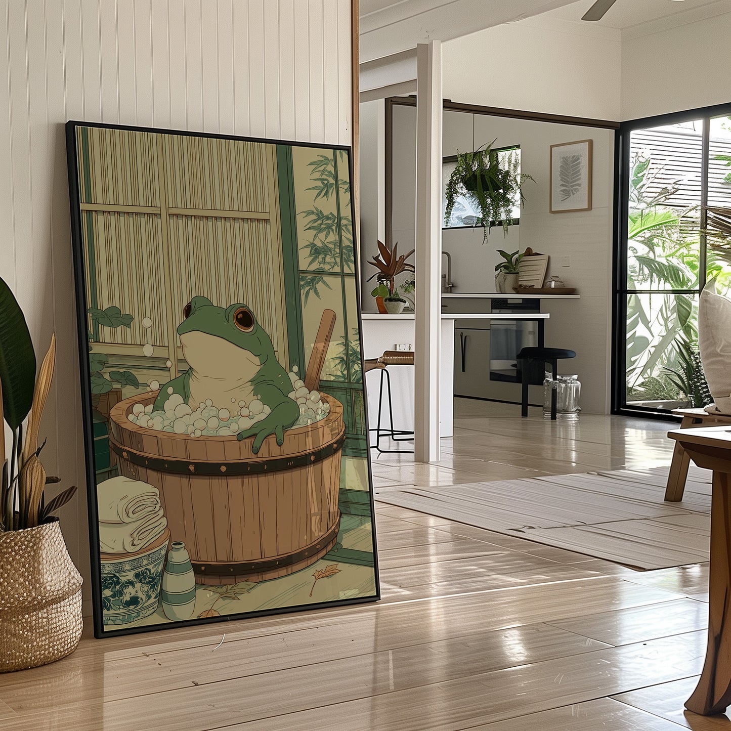 Frog's Peaceful Soak In Bamboo Bath