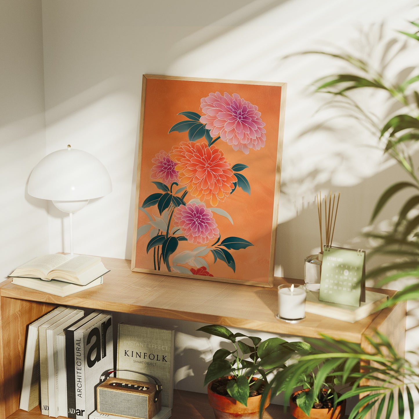 Dahlias Dance In Coral Light