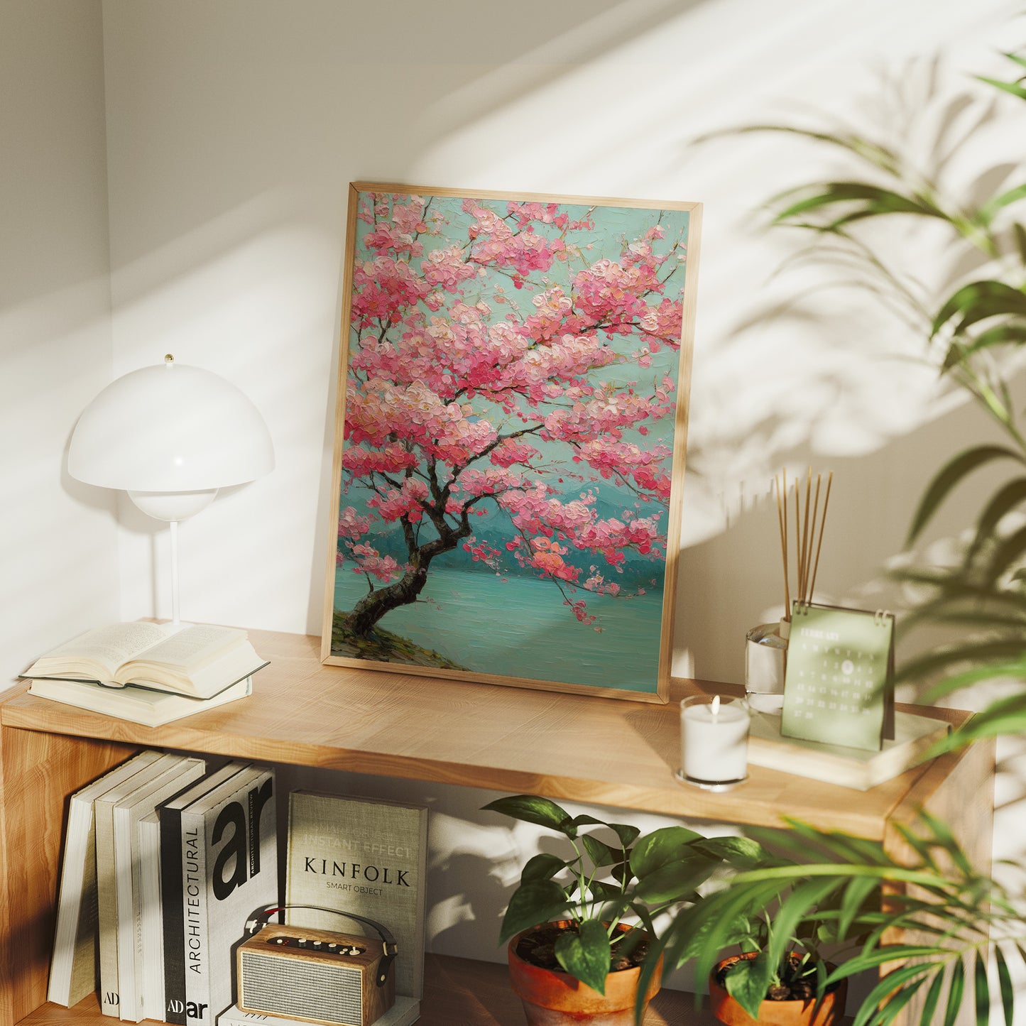 Cherry Blossoms Dance In Turquoise Light