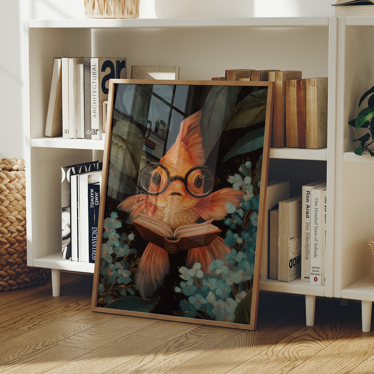 Scholarly Goldfish Navigates Aquatic Library