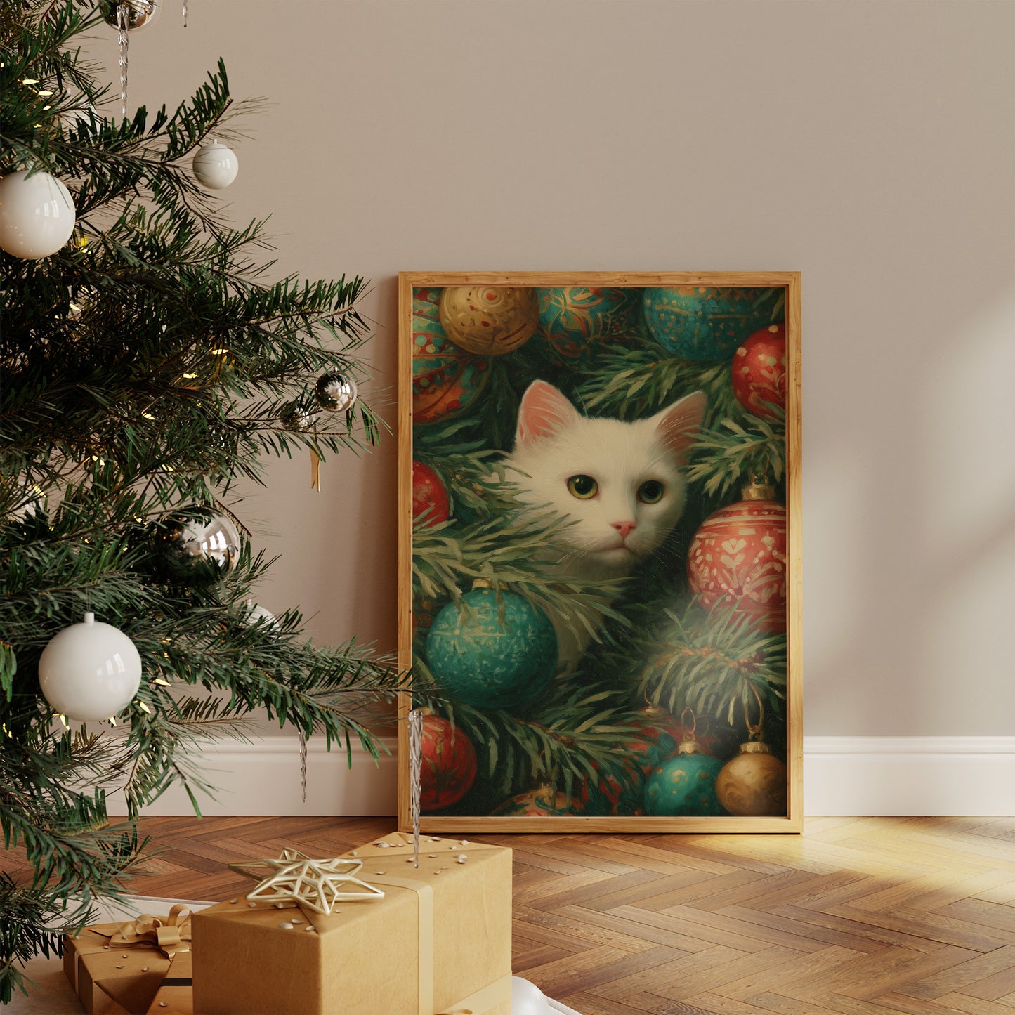 Yuletide Curiosity Among Evergreen Boughs
