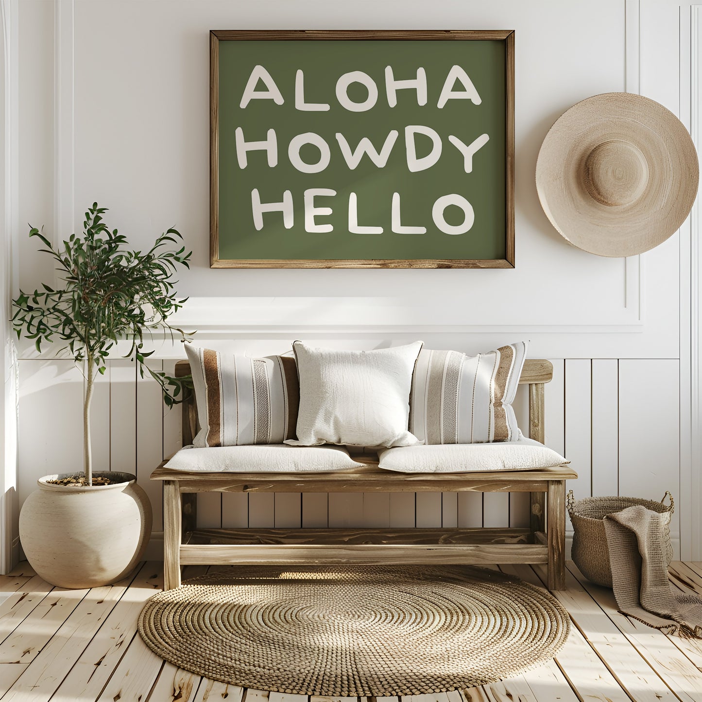 Greetings Bloom Against Olive Canvas