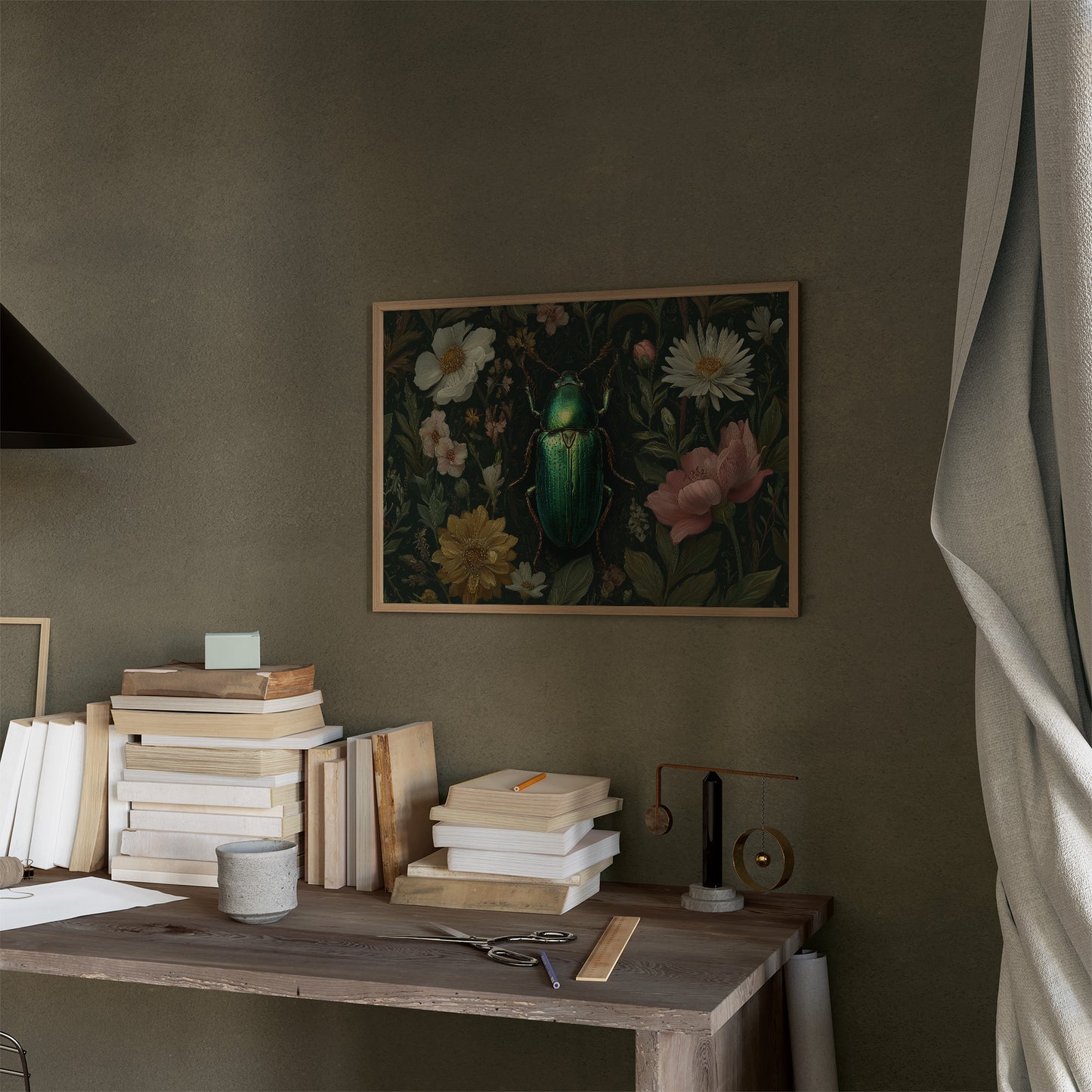 Emerald Beetle Among Garden Blooms