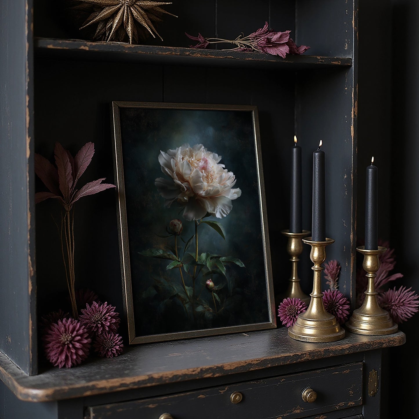 Pale Blossom Against Midnight Walls