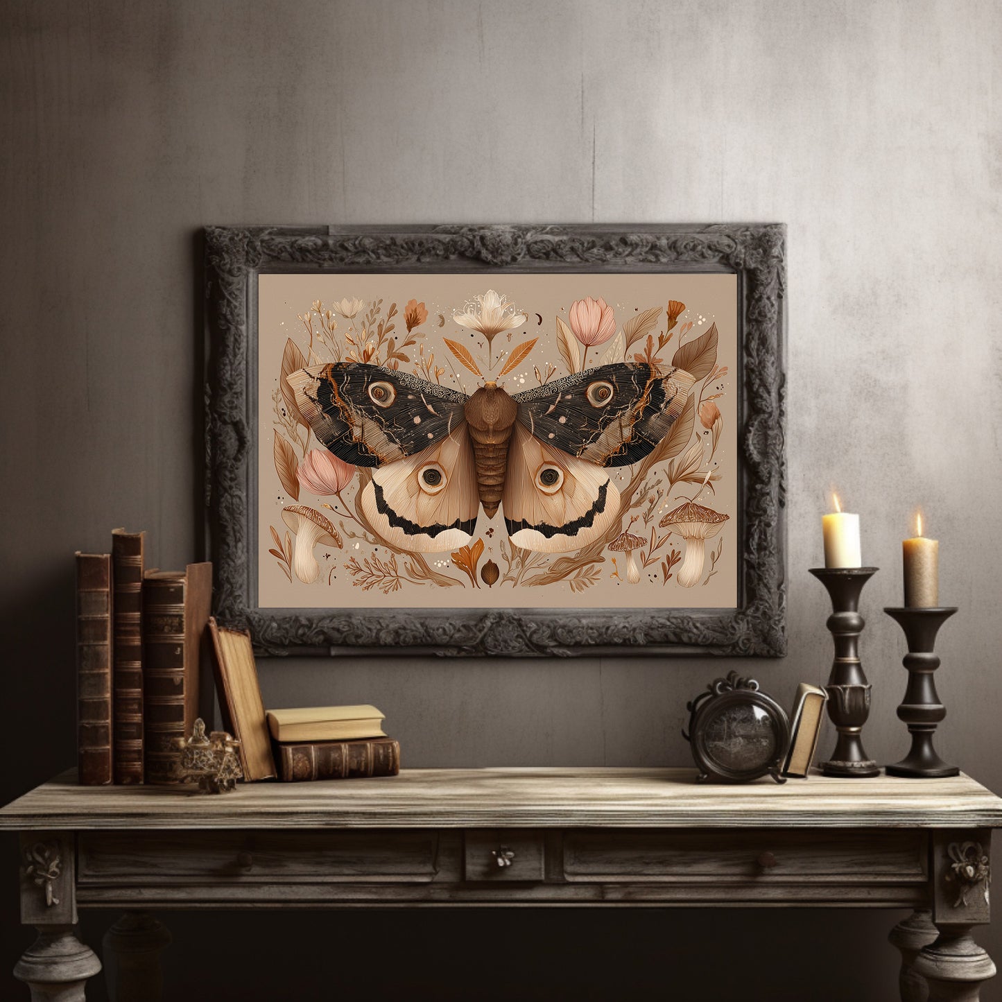 Botanical Moth Among Literary Treasures