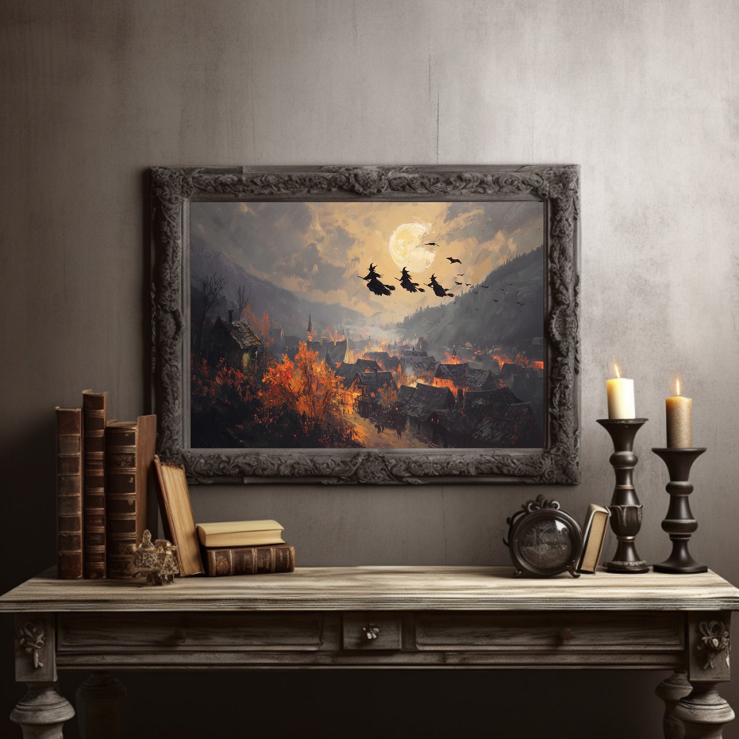 Witches Soar Over Burning Village