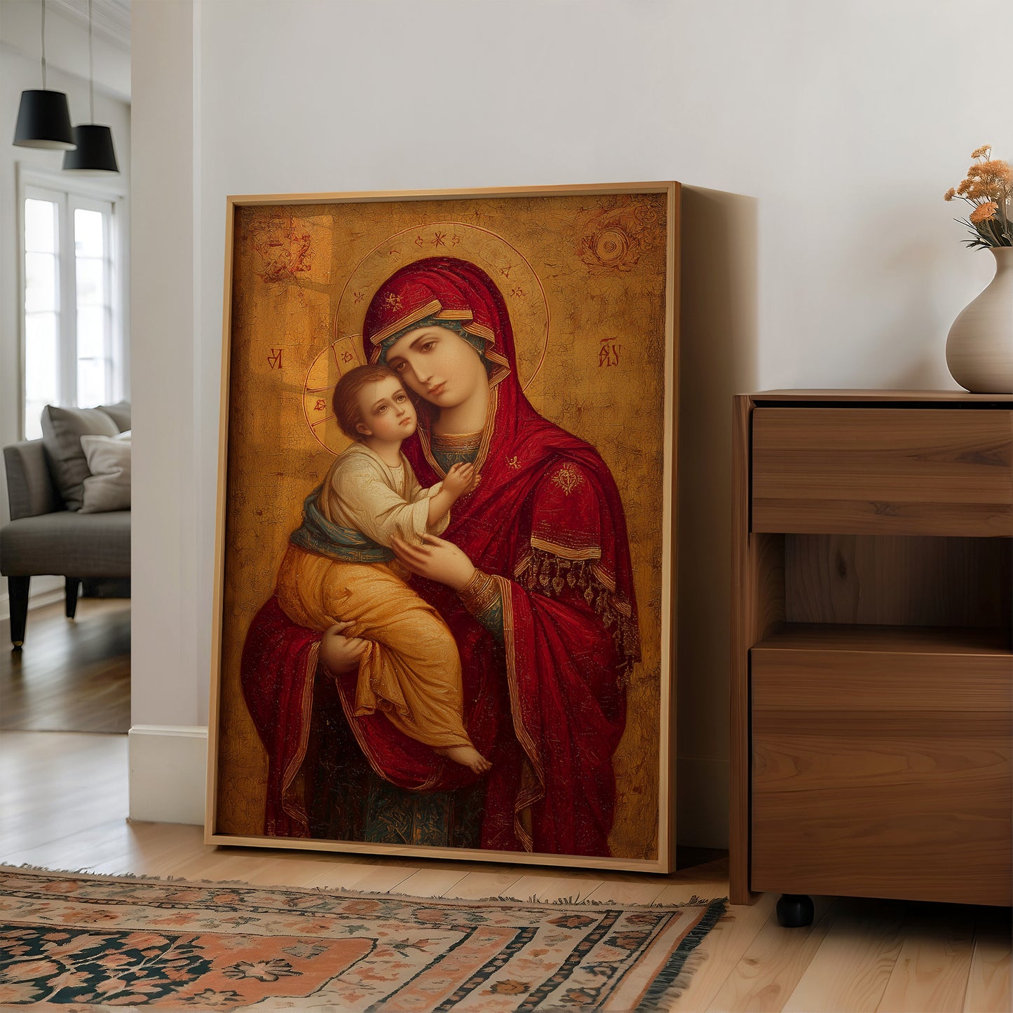 Sacred Crimson Against Golden Leaf