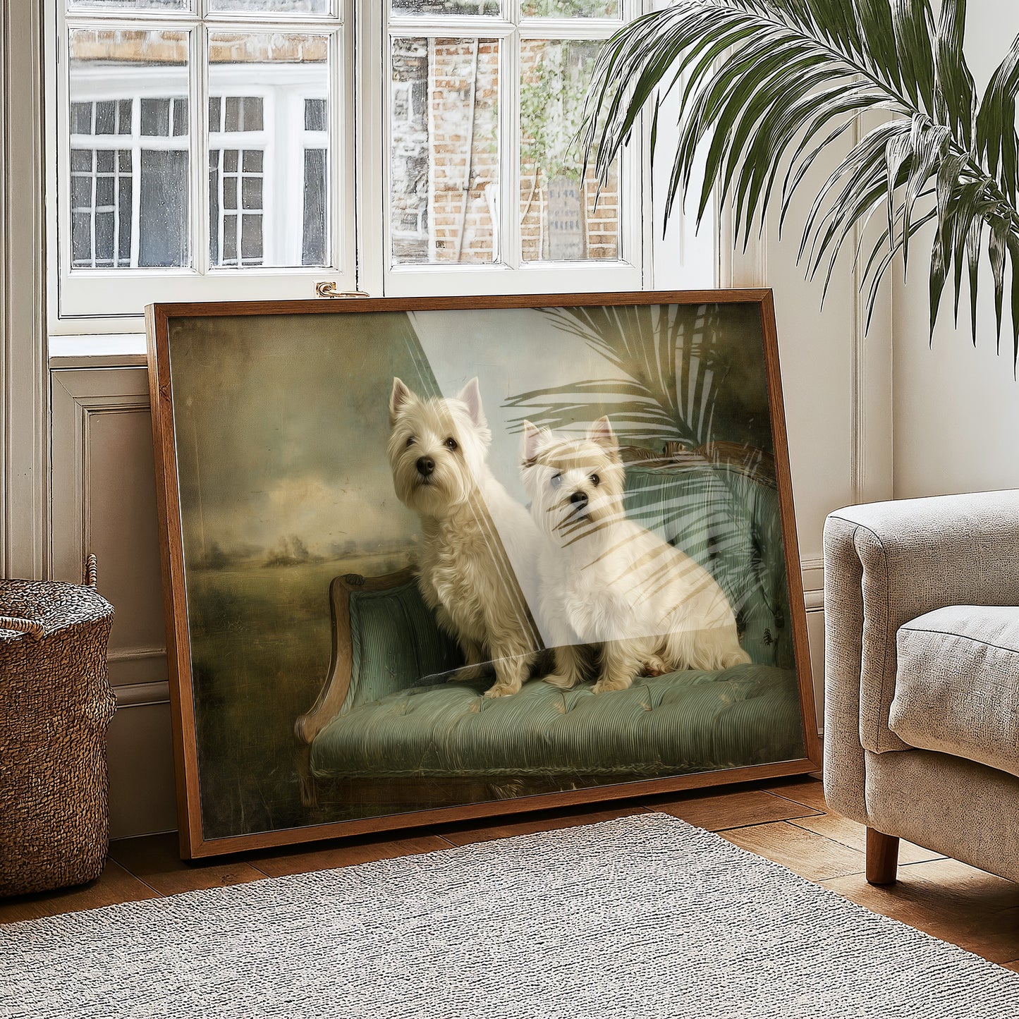 Two Terriers On Their Antique Settee