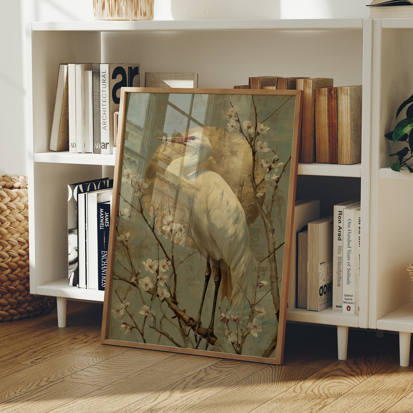 Heron Stands Where Blossoms Linger