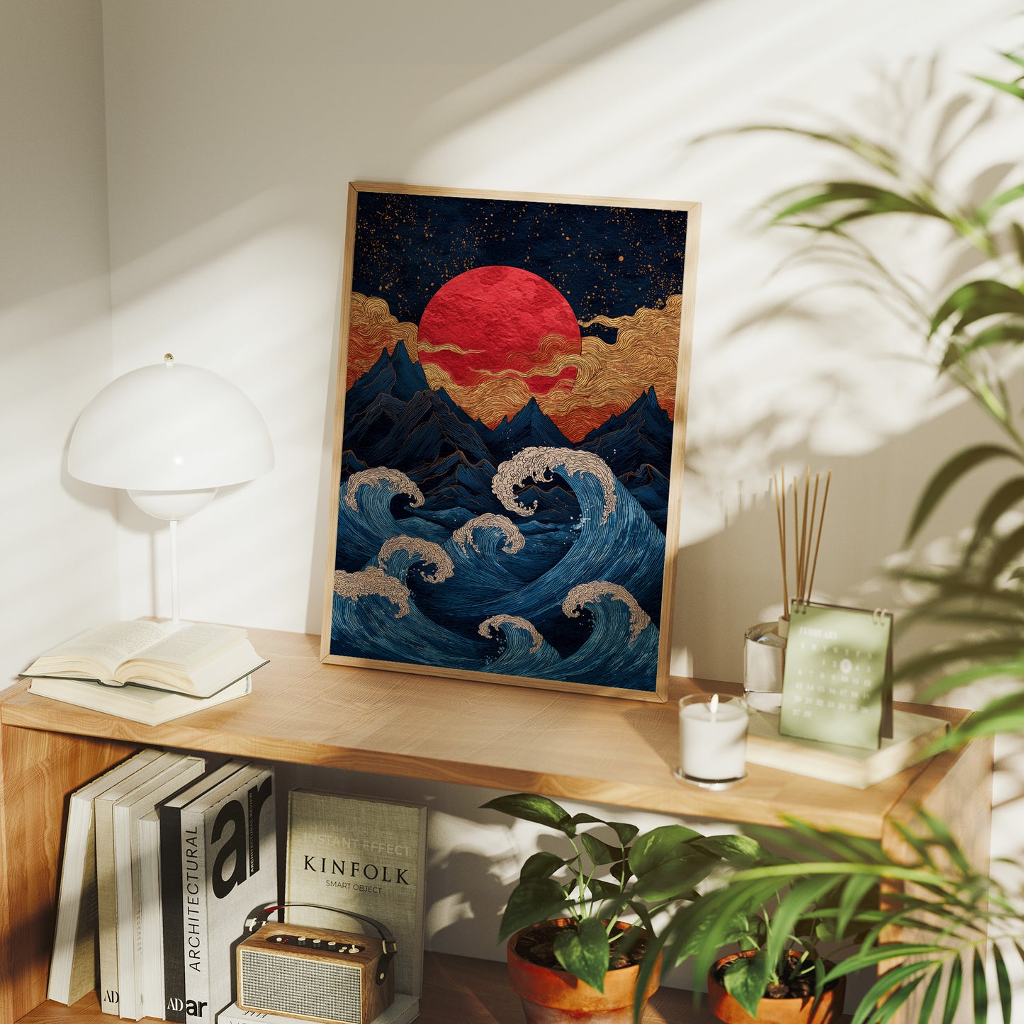 Red Moon Rises Over Stormy Peaks