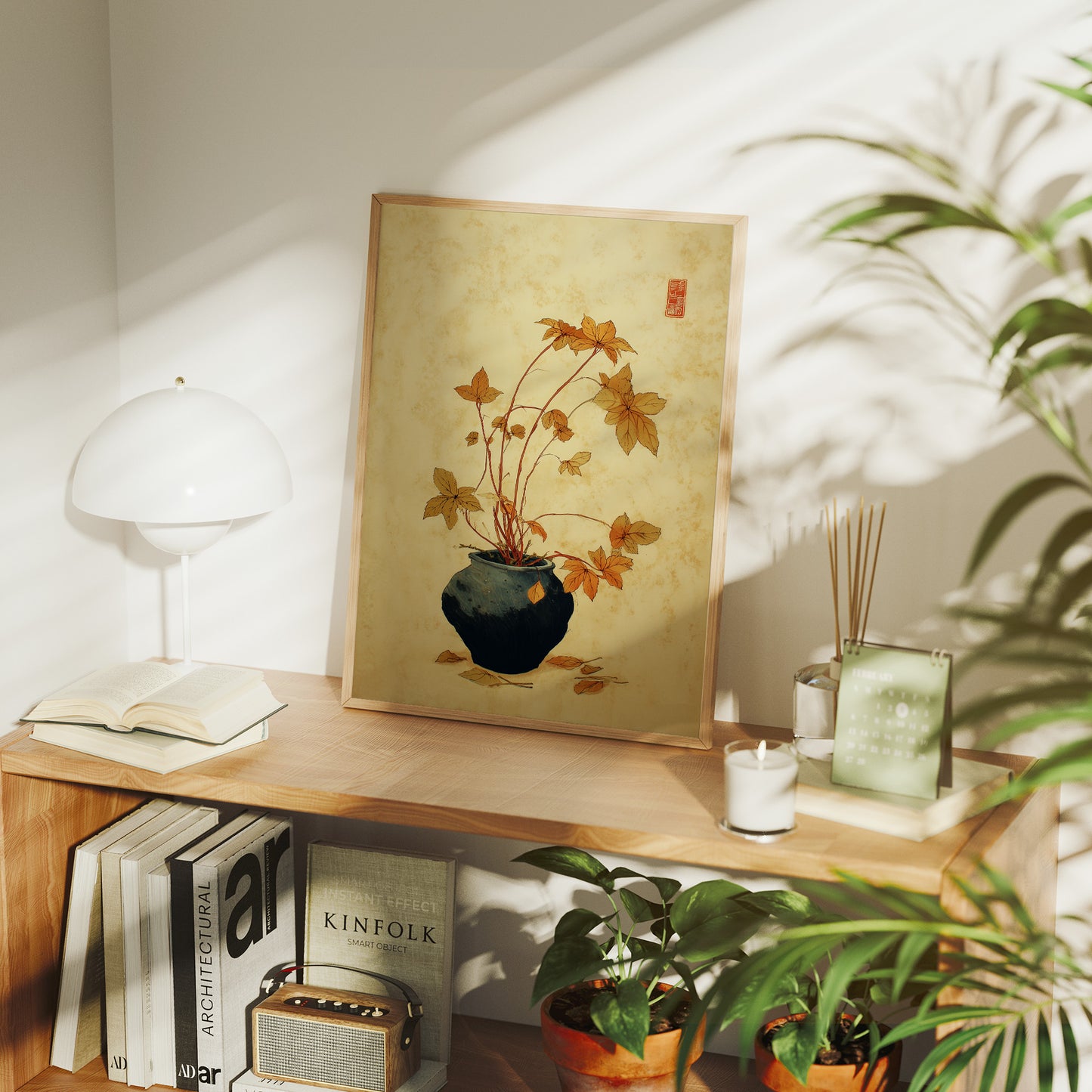 Maple Leaves Dance In Blue Pottery