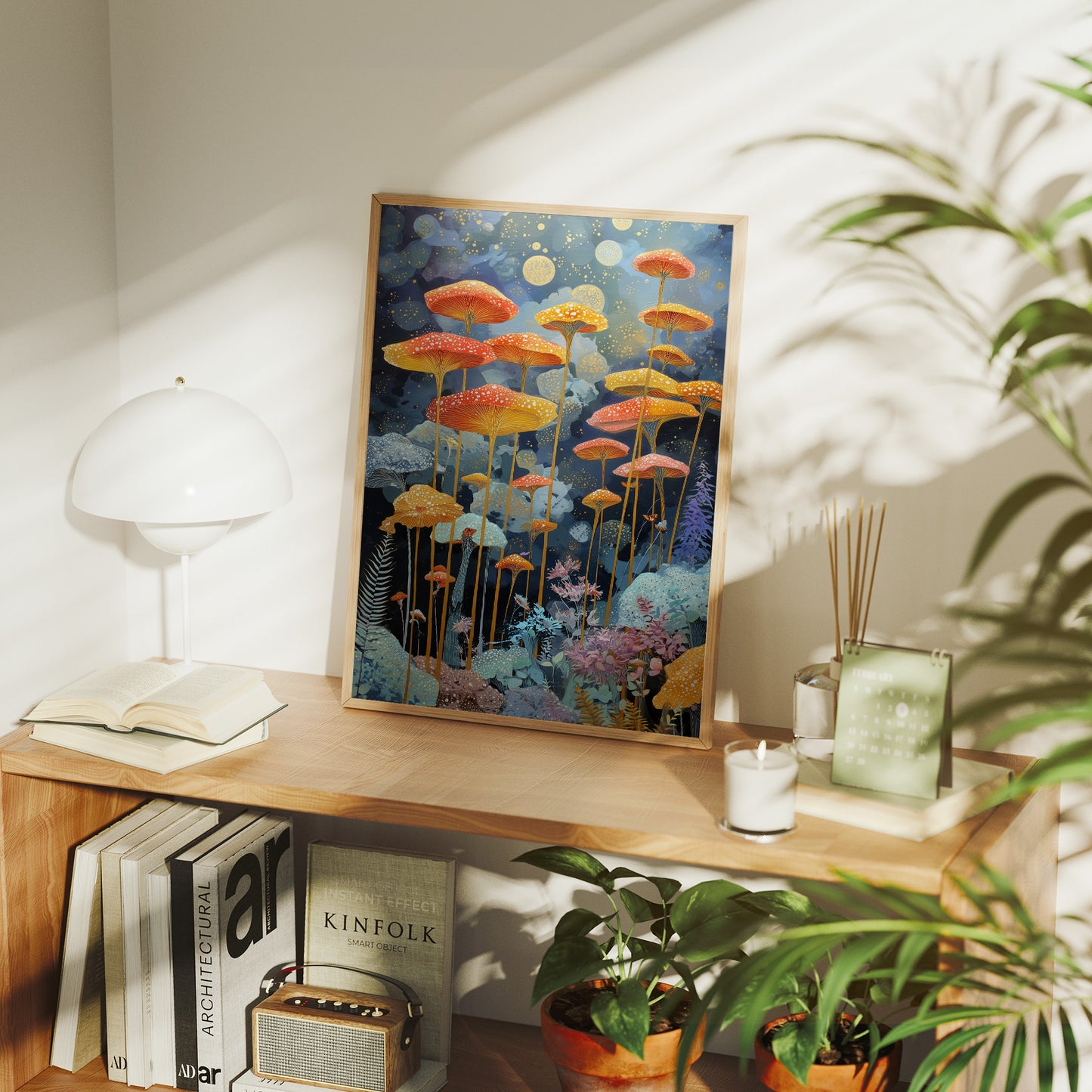 Luminous Mushrooms Dance Under Stars