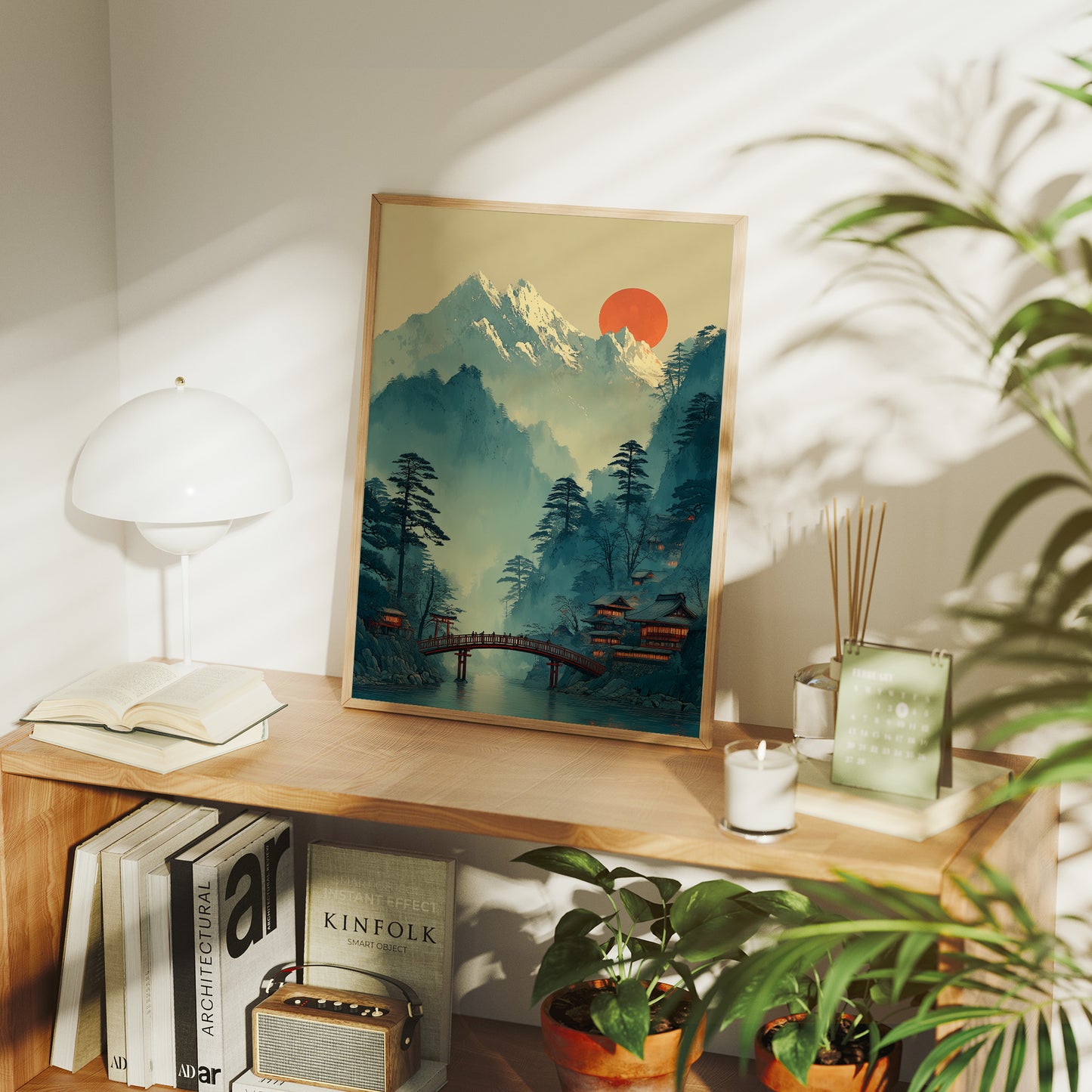 Sacred Bridge Beyond Misty Peaks