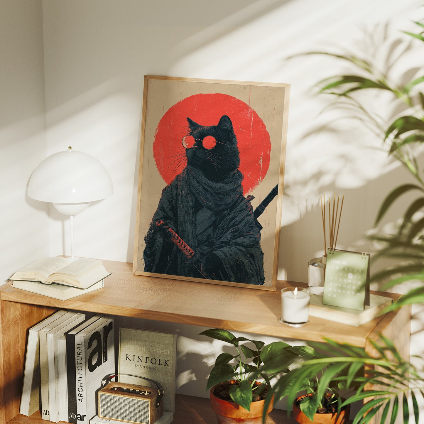 Samurai Cat Guards Red Moon Rising