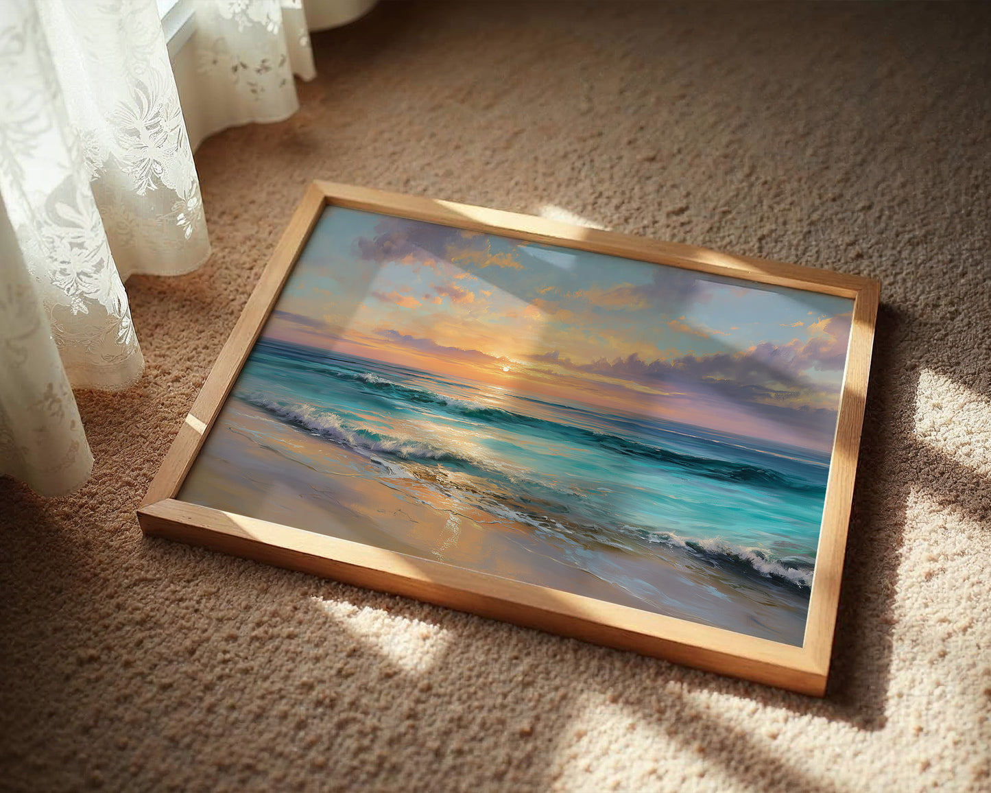 Turquoise Waves Meet Coral Sky