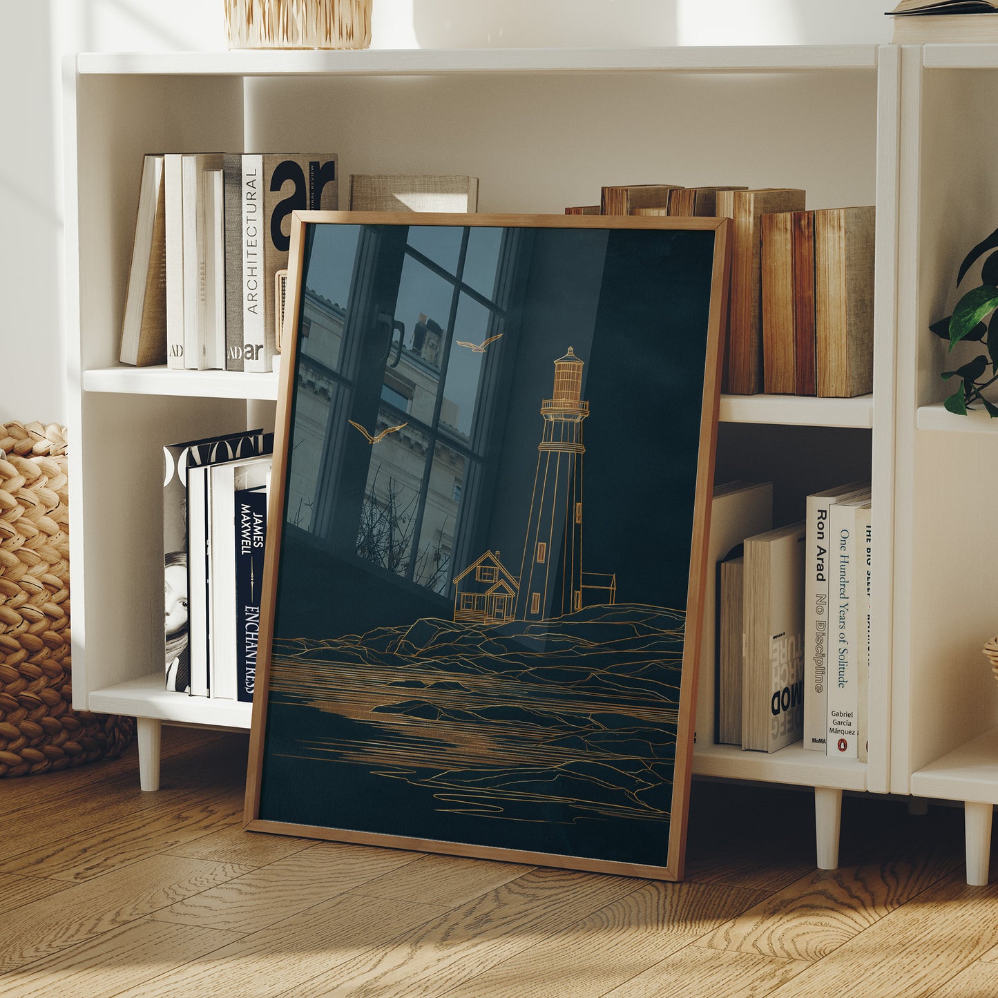 Golden Lighthouse On Midnight Seas